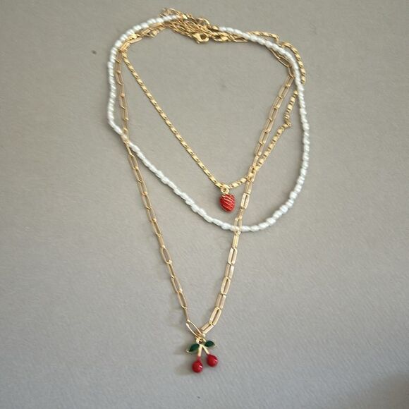 Cherry Pendant Necklace Set A1287 - Picture 3 of 4